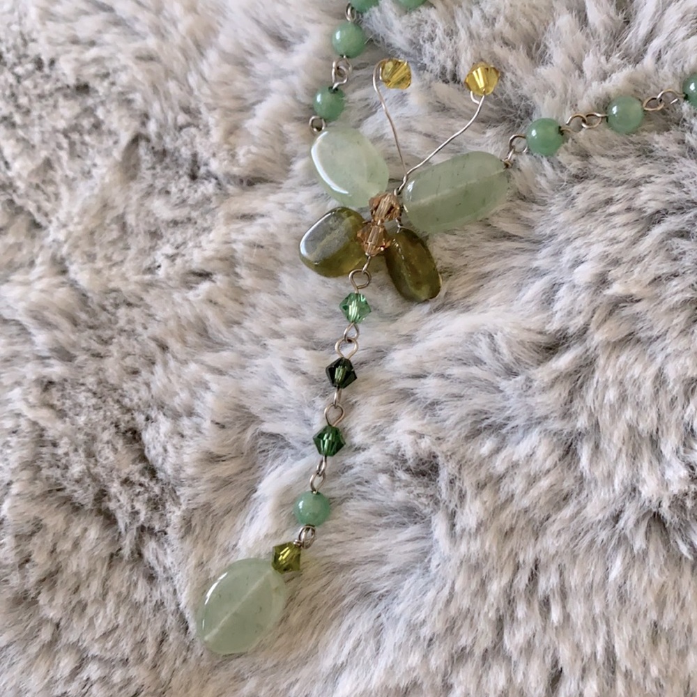 Glass Beaded Butterfly Necklace Green Yellow